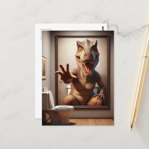 Cartão Postal Pintura de Dino Assustador em Banheiro