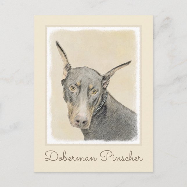 Cartão Postal Pintura de Doberman Pinscher - Arte Original de Ca (Frente)