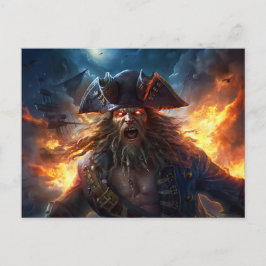 Cartão Postal Pintura de Fantasia Pirata Flamejante em Cena de B