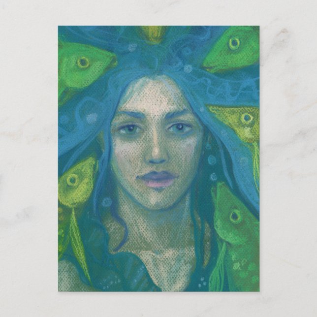 Cartão Postal Pintura De Fantasia Surreal De Peixe Sereia (Frente)