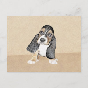 Cartão Postal Pintura de Filhote de Basset Hound - Arte Original
