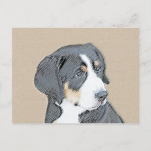 Cartão Postal Pintura de Filhote de Cão Montanhês Bernês - Arte 
