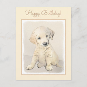 Cartão Postal Pintura de Filhote de Golden Retriever - Arte Orig