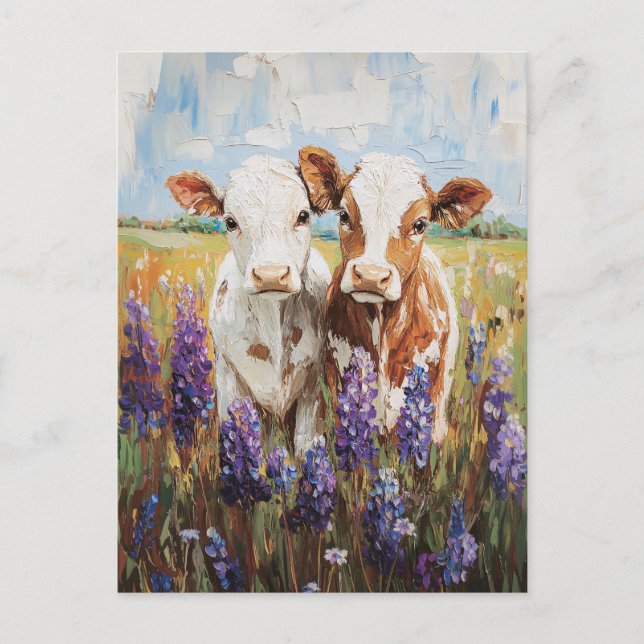 Cartão Postal Pintura De Flores De Lupina De Vaca (Frente)