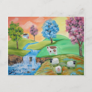 CARTÃO POSTAL PINTURA DE FOLHAS COLORIDAS