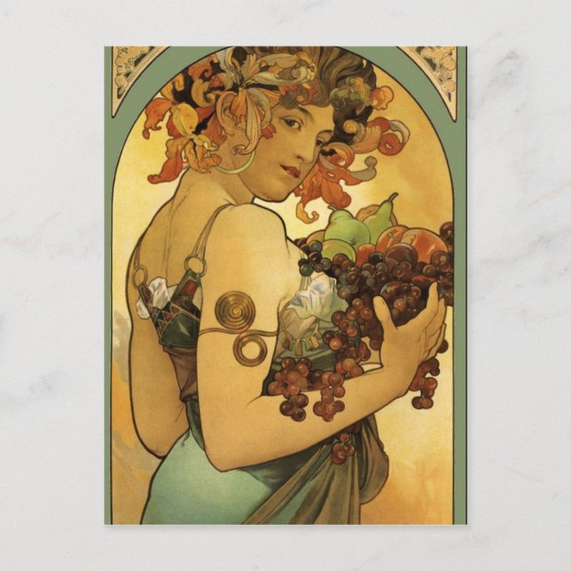 Cartão Postal Pintura de Fruta Alphonse Mucha (Frente)