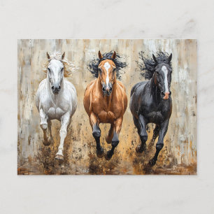 Cartão Postal Pintura de Galopagem de Trio Cavalo