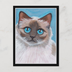 Cartão Postal Pintura de Gata de Gato de Olho Azul