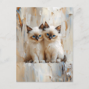 Cartão Postal Pintura de Gatinhos Siameses Cujos