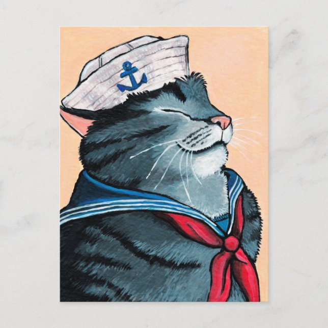 Cartão Postal Pintura de Gato Náutico de Gato de Navegador (Frente)