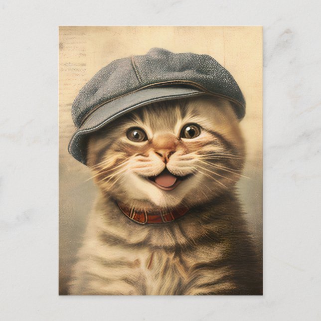 Cartão Postal Pintura de Gato Tabby Vintage (Frente)