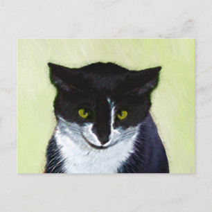 Cartão Postal Pintura de Gato Tuxedo - Arte de Gato Original Cus
