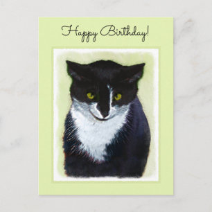 Cartão Postal Pintura de Gato Tuxedo - Arte de Gato Original Cus