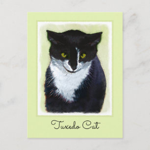Cartão Postal Pintura de Gato Tuxedo - Arte Original de Gato Fof
