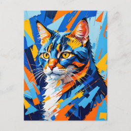 Cartão Postal Pintura de Gato Vívido Cubista