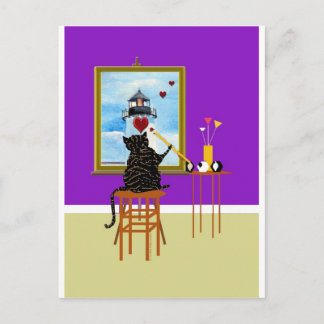 Cartão Postal Pintura de gatos Casa clara+Corações