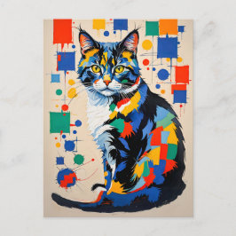 Cartão Postal Pintura de Gatos Geométricos abstrato