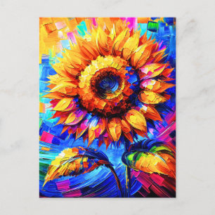 Cartão Postal Pintura de Girassóis Cores Vibrantes Poder do Gira