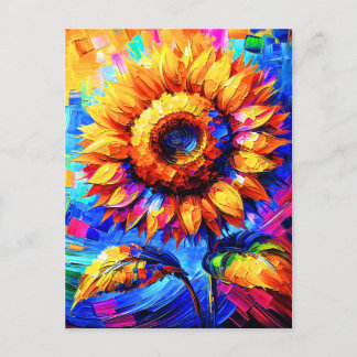 Cartão Postal Pintura de Girassóis Cores Vibrantes Poder do Gira