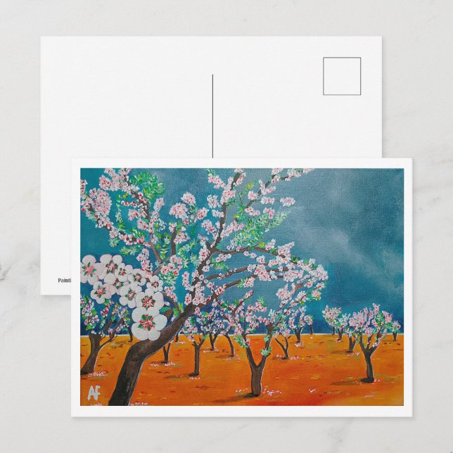 Cartão Postal Pintura de Huerto de Almendros por Alfred Fox (Frente/Verso)