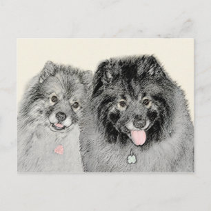 Cartão Postal Pintura de Keeshond, Mãe e Filho - Arte Original 