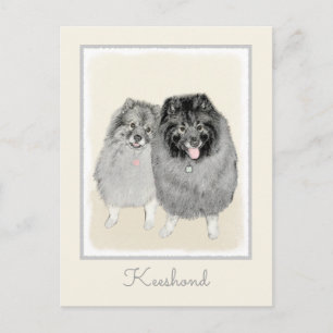 Cartão Postal Pintura de Keeshond, Mãe e Filho - Arte Original d