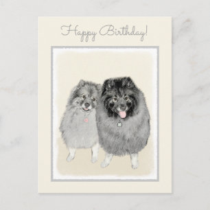 Cartão Postal Pintura de Keeshond, Mãe e Filho - Arte Original d