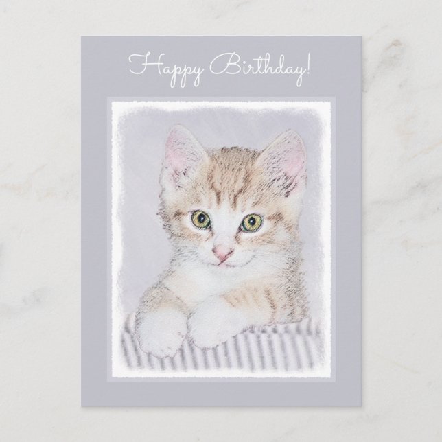 Cartão Postal Pintura de Kitten Orange Tabby - Arte Original par (Frente)