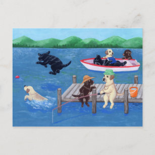 Cartão Postal Pintura de Labradores do Lake Fun