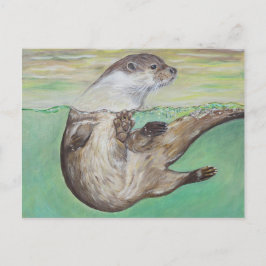 Cartão Postal Pintura de Lontra do Rio Reprodutor