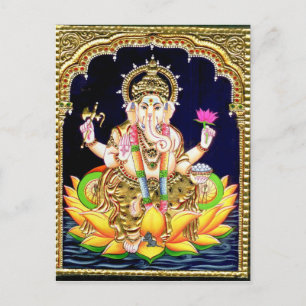 CARTÃO POSTAL PINTURA DE LOTUS GANESHA TANJORE
