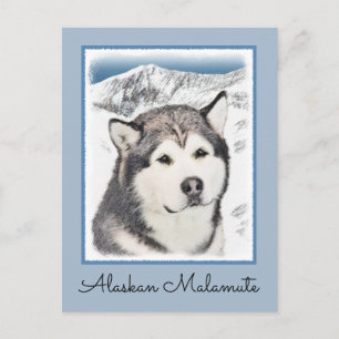 Cartão Postal Pintura de Malamute no Alasca - Arte de Cachorro O