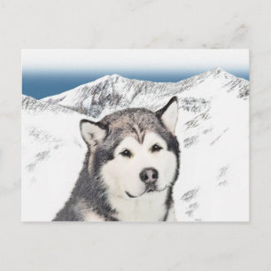 Cartão Postal Pintura de Malamute no Alasca - Arte de Cachorro O