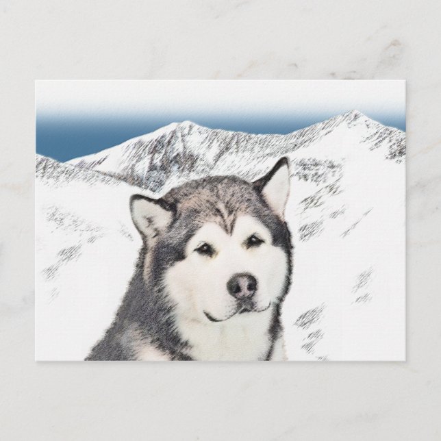 Cartão Postal Pintura de Malamute no Alasca - Arte de Cachorro O (Frente)