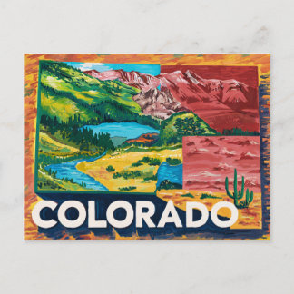 Cartão Postal Pintura de Mapa Vibrante do Colorado
