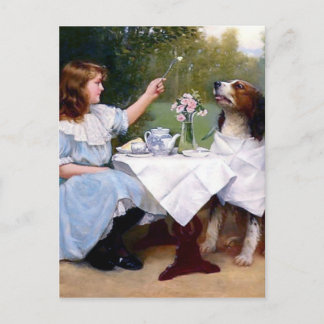 Cartão Postal Pintura de Mesa de Cachorro-Pet-Victorian Girl
