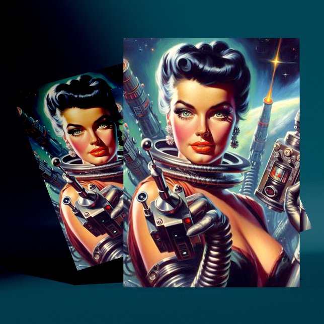 Cartão Postal Pintura de Mulher do Sci-Fi Retro (Criador carregado)