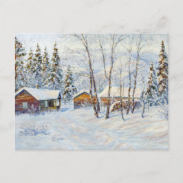 Cartão Postal Pintura de Natal da Fazenda da Montanha de inverno