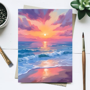 Cartão Postal Pintura de Ondas da Praia em Aquarela Oceano Paste