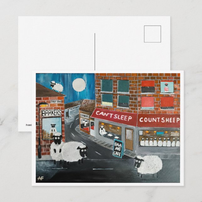 Cartão Postal Pintura de Ovelha por Alfred Fox Coletável (Frente/Verso)