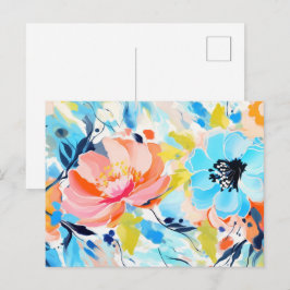 Cartão Postal Pintura de padrão floral abstrato