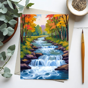 Cartão Postal Pintura de paisagem natural de cachoeira