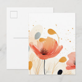 Cartão Postal Pintura de papoula vermelha em aquarela