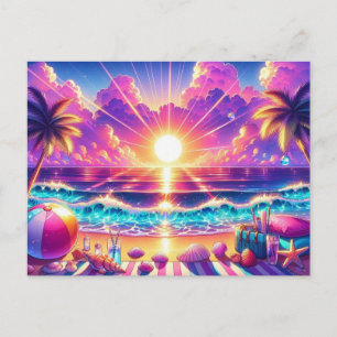 Cartão Postal Pintura de Paraíso Tropical Sunset