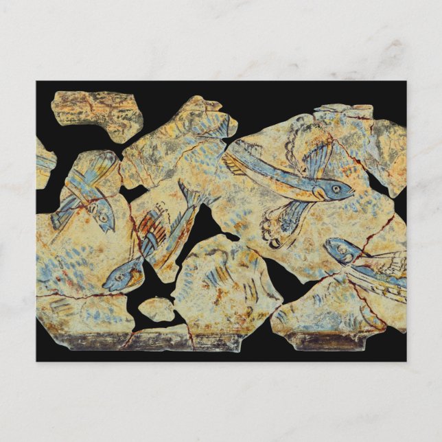 Cartão Postal pintura de peixe grego antigo arte de afresco mura (Frente)