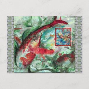 Cartão Postal Pintura de Peixes Koi Carp