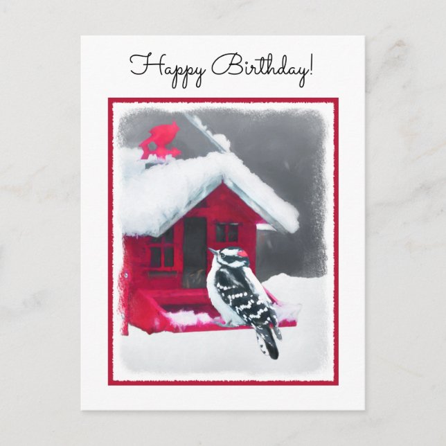 Cartão Postal Pintura de Pica-Pau-Anão - Arte Original de Pássar (Frente)