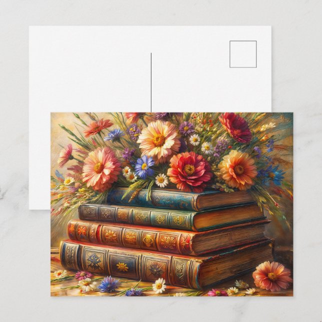 Cartão Postal Pintura de pilha de fotos floral (Frente/Verso)