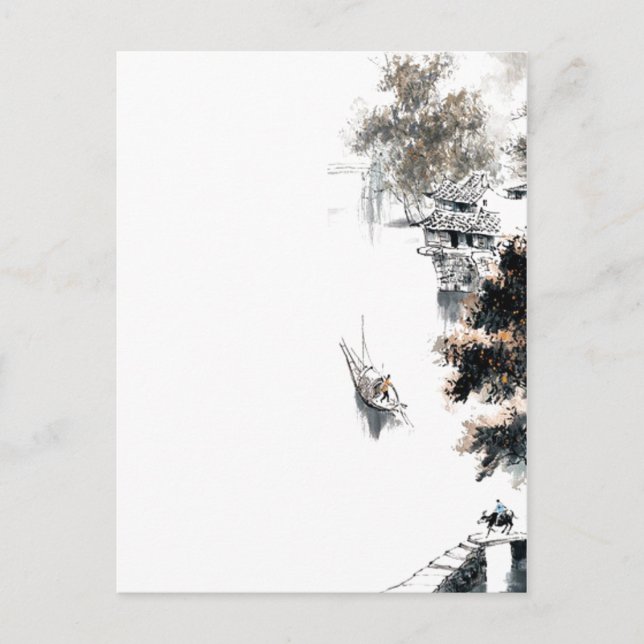 Cartão Postal Pintura de Pincel na Paisagem Cênica Chinesa Jiang (Frente)