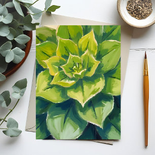 Cartão Postal Pintura de Planta Suculenta Verde